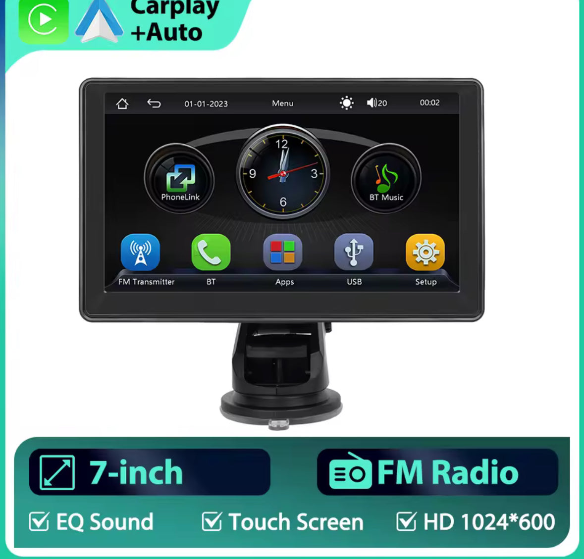 Podofo 7'' Bilskjerm - Carplay Android Auto Dashcam GPS