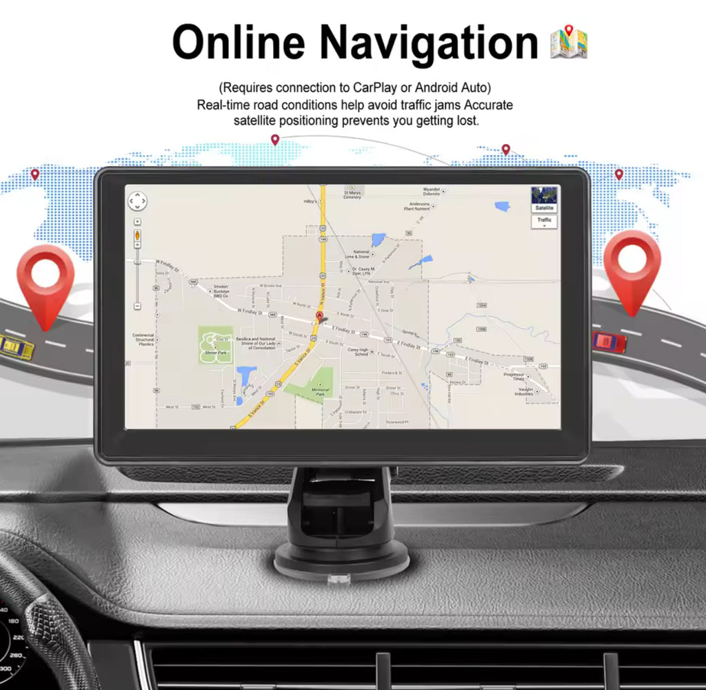 Podofo 7'' Bilskjerm - Carplay Android Auto Dashcam GPS
