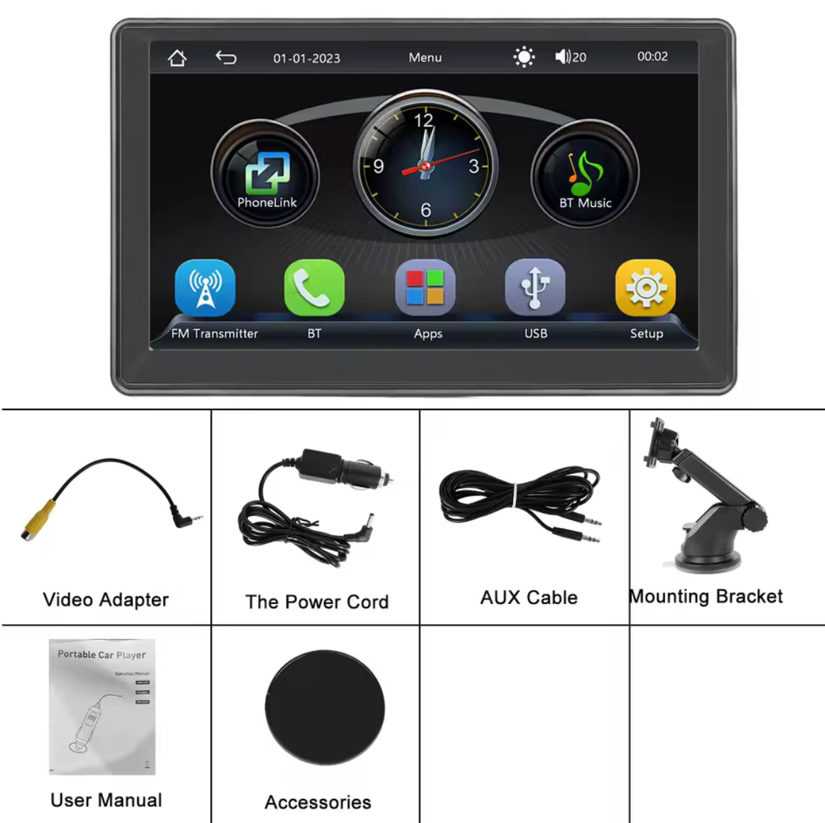 Podofo 7'' Bilskjerm - Carplay Android Auto Dashcam GPS
