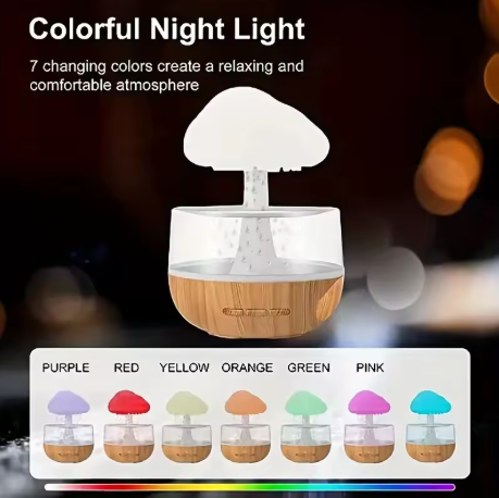 Fargerik Nattlampe med Luftfukter - Skyformet LED-lampe