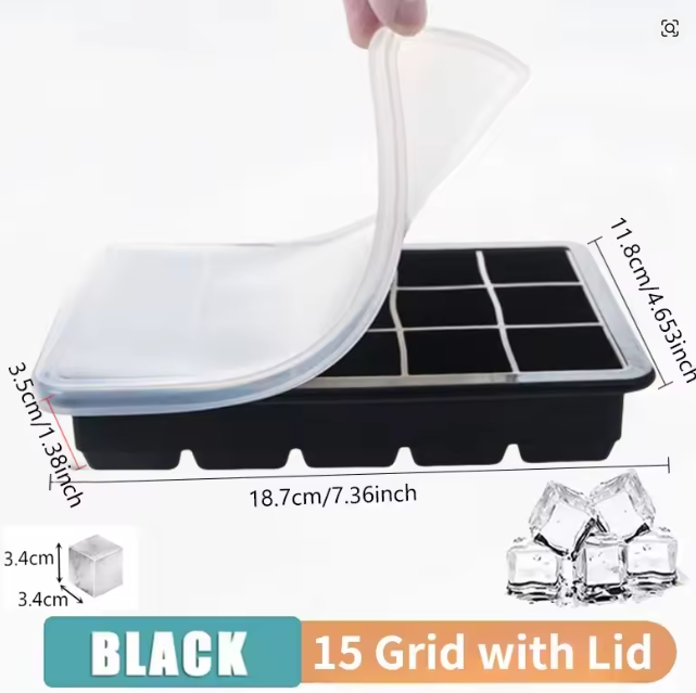 15 Grid Silicone Ice Cube Mold - Big Tray Ice Maker Reusable Bar Whiskey Cocktail