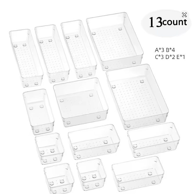 28 PCS Clear Drawer Organizer Set - Versatile Bathroom and Vanity Storage Bins for Bedroom Kitchen