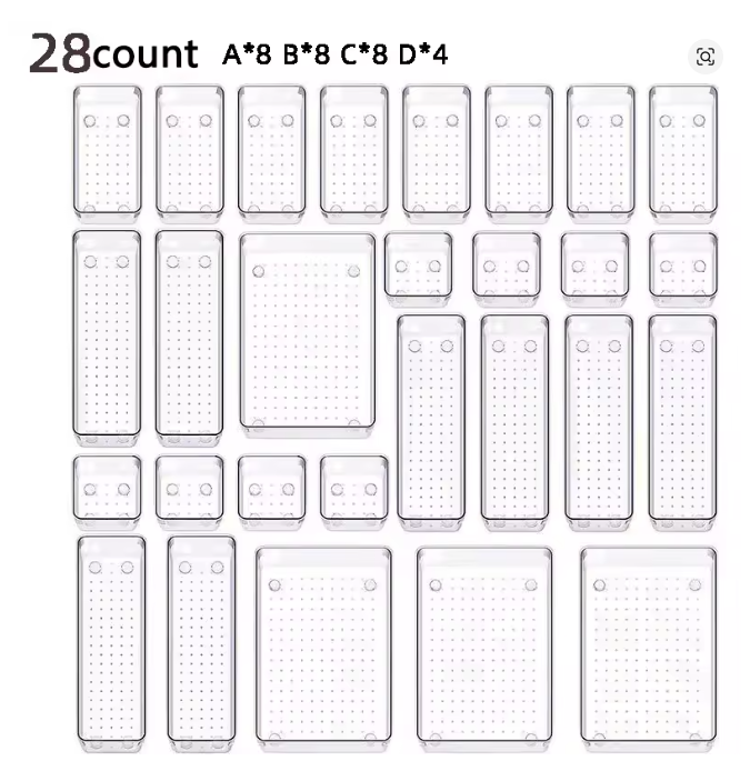 28 PCS Clear Drawer Organizer Set - Versatile Bathroom and Vanity Storage Bins for Bedroom Kitchen