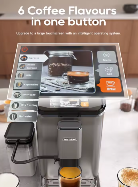 HiBREW Fully Automatic Espresso Machine Cappuccino Milk System & Coffee Maker Machine Touch Display With Grinder H16