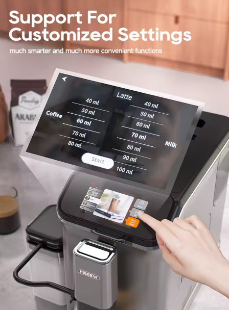 HiBREW Fully Automatic Espresso Machine Cappuccino Milk System & Coffee Maker Machine Touch Display With Grinder H16