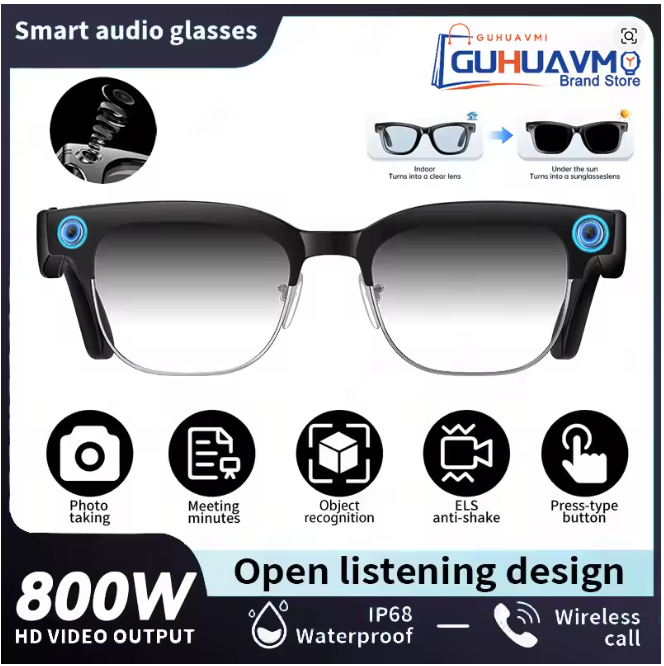 New Business 4K HD Color Change AI Smart Glasses 800W Pixel Camera 1080P WiFi Chat Music Player Call AI Sports Glasses