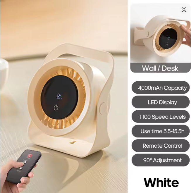 Portable 4000mAh Rechargeable Table Fan Angle Adjustable Wall Fan Remote Control Touch Screen Mini High-speed Cooling Fan