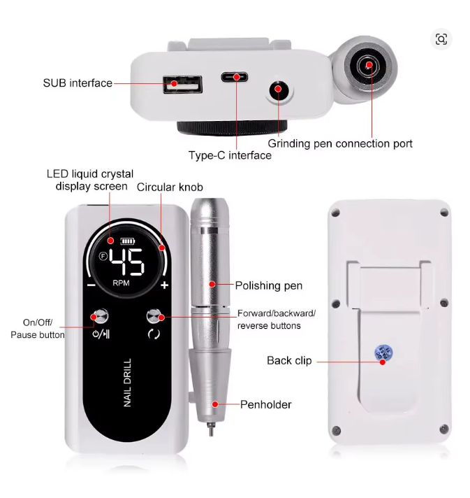 Profesjonell Elektrisk Neglefil 45000RPM – Bærbar Manikyr Maskin